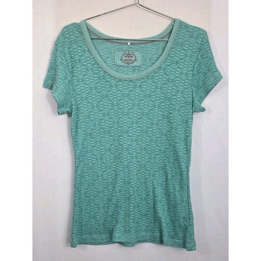 Prana Womens Sz L Waffle Knit Short Sleeve Pullover T-Shirt Green Hard to Find!!